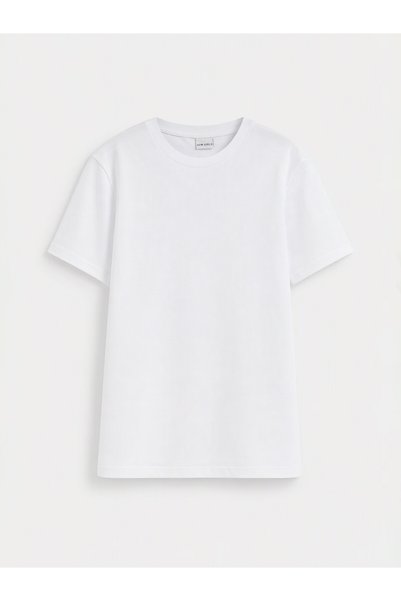 LC Waikiki Lcw Kids White Oval Collar Girl's T-Shirt with Nevavm Difference