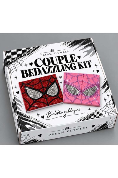 Dream Flowers Couple Bedazzling Kit – Sevgiliye Özel 2’li Taş Yapıştırma Tuval Seti, Çiftler İçin Aktivite ve Hediye Seti