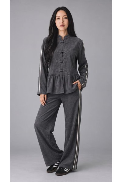 OEM Compleu Trening Damă Gri, Stil Korean, Bumbac, Bluză și Pantaloni, One Si...