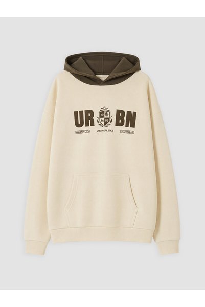 LC Waikiki Lcw Kids Beige Printed Boys' Thick Sweatshirt with Nevavm Design.