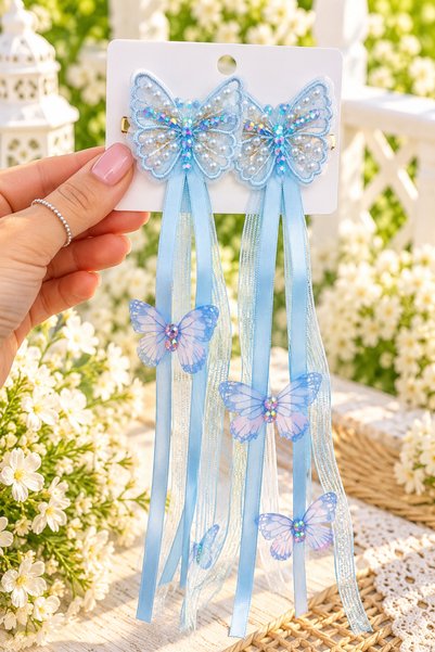 Generic Brand Set of 2 Butterfly-Shaped Hair Clips with Dangling Charms – Pea...