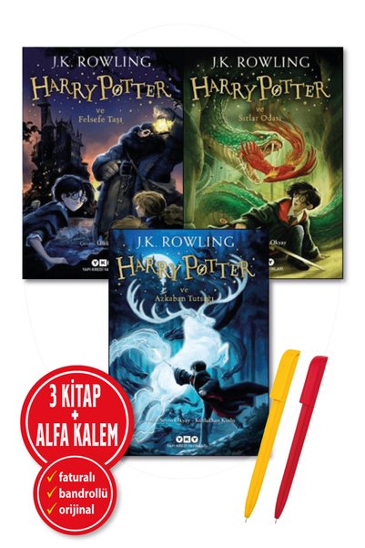 Yapı Kredi Yayınları Alfa Kalem+Harry Potter Felsefe Taşı+Sırlar Odası+Azkaban Tutsağı J. K. Rowling 3 Kitap Fantastik