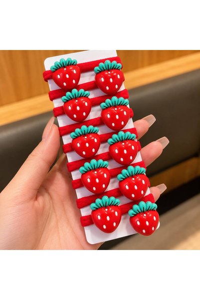 So Much Accesories Set of 10 Red Strawberry-Themed Hair Ties for Girls – Flex...