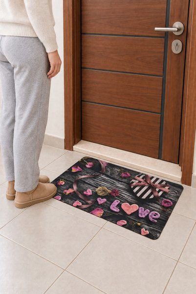 GLOMAR Love Printed Doormat - Digitally Printed Doormat with Non-Slip Base.