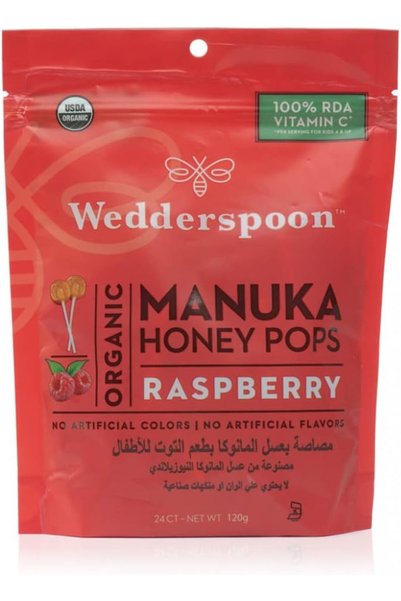 Wedderspoon مصاصات عسل مانوكا العضوي بنكهة التوت، 118 جرام.