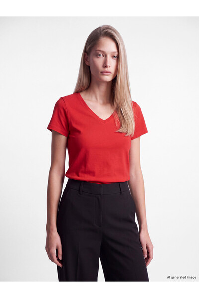 LC Waikiki Lcw Everyday Red Plain Standard & Regular Short-Sleeve Women's T-S...