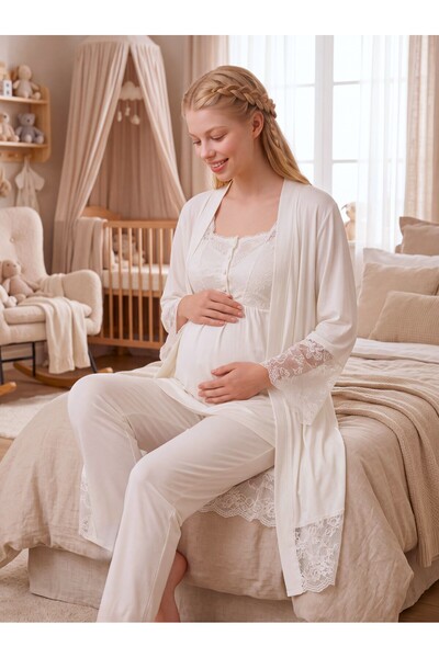 Lohusa Homewear Noul sezon, set pijamale și halat de maternitate din bumbac 1...