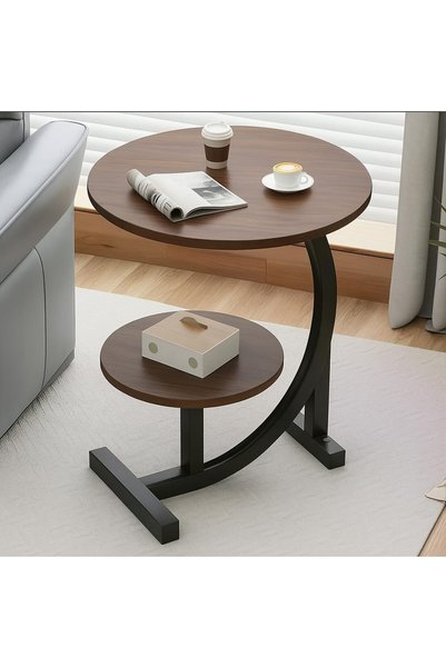 Generic طاولة جانبية مستديرة بقاعدة معدنية مزدوجة الرفوف من CREST J – تصميم م...