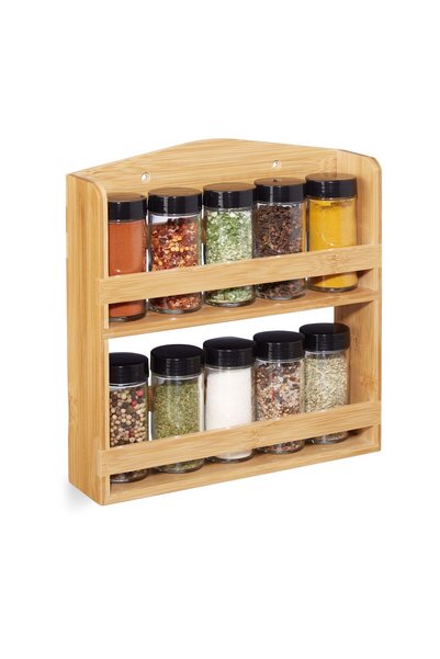 Relaxdays Set de 10 recipiente pentru condimente, suport din bambus, 27 x 26 ...