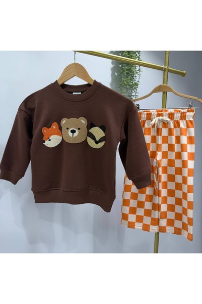 Patriko Boys and Girls Bear-Embroidered Sweatshirt and Pants Set, 2-8 Years.