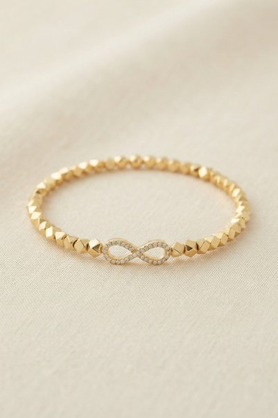 Skygo Brass Gold Color Geometric Faceted Infinity Model Women's Bracelet Tj-B...