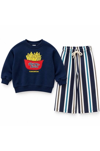 Patriko Boys and Girls Potato Printed Cotton Sweatshirt Striped Pants Top and Bottom Set