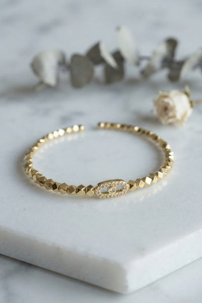 Skygo Brass Gold Color Geometric Faceted Messika Model Women's Bracelet Tj-Bb...