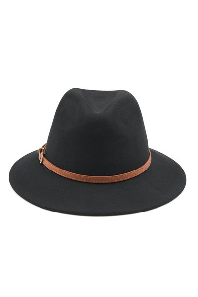meli melo Palarie fedora neagra cu accesoriu curea maro