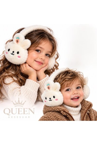QUEEN AKSESUAR White Rabbit Plush Toy Headphones, Soft Winter Ear Warmers for...