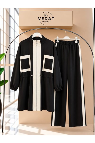 MODA VEDAT Women's Tunic and Pants Set with Pocket Detail - 0750 Black (Suita...