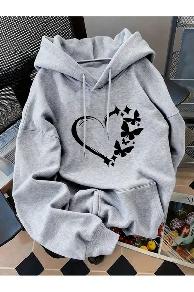 HOFFNUNG Unisex Printed Hooded Sweatshirt |   Oversized , Cotton, Daily Comfo...