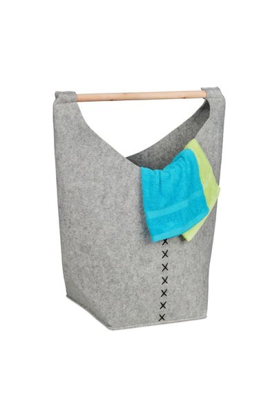 Relaxdays Portable Wicker Laundry Basket, 50L, Grey, dimensions 68 x 62 x 34....