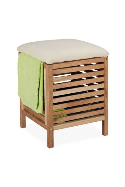 Relaxdays Laundry basket with walnut seat, Relaxdays, 35 liters, Max load 100...