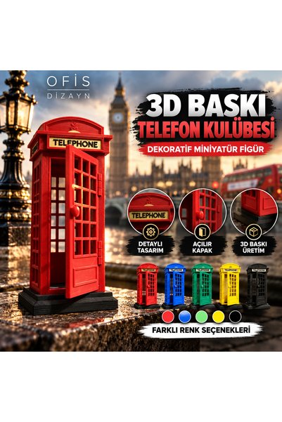 Ofis Dizayn 3D Baskı Telefon Kulübesi Akvaryum Dekoru Balık ve Karides Saklanma Mağarası