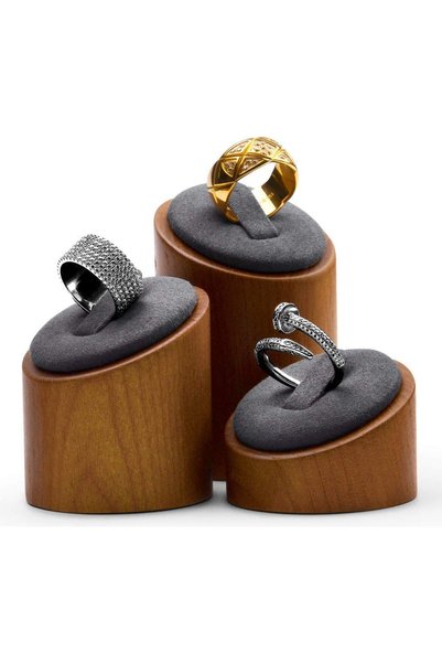 Oirlv Solid Wood 3 Pcs Ring Display Stand Showcase Jewelry Organizer Holder f...