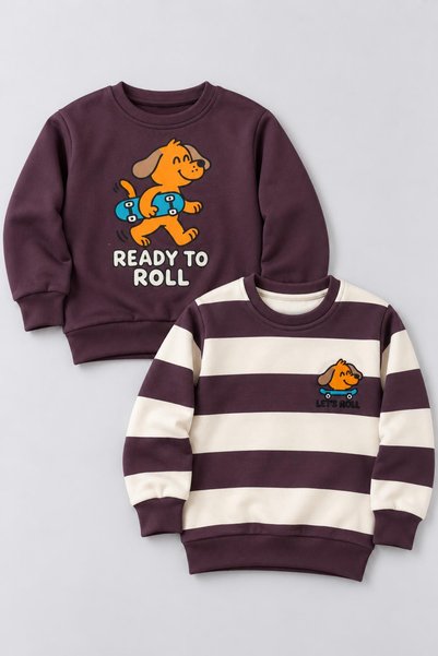 Perendi Boys' 2-Piece Winter Sweatshirt with Print and Embroidery Details.