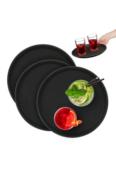 Relaxdays Tavă de servire rotundă, 3 bucăți, cu suprafață antiderapantă din c...
