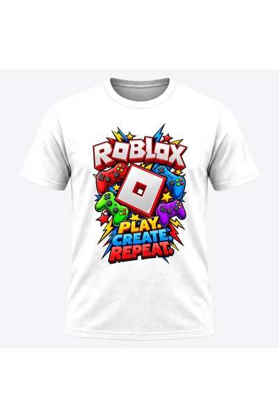 Malfini Tricou personalizat "Roblox – Play Create Repeat", Alb, Bărbați, Bumb...