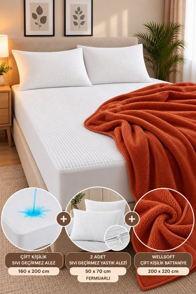 Senpai Double Wellsoft Blanket 200X220 + Waterproof Mattress Pad 160X200 + 2 ...