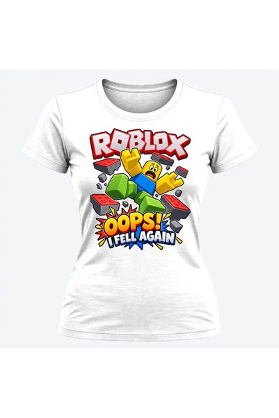 Malfini Tricou personalizat "Roblox – Oops I Fell Again", Alb, Dama, Bumbac 1...