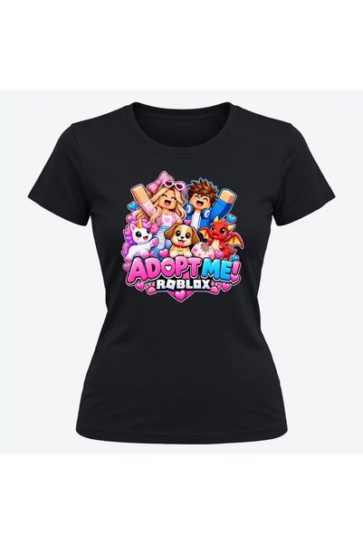 Malfini Tricou personalizat "Roblox – Adopt Me", Negru, Dama, Bumbac 100%,