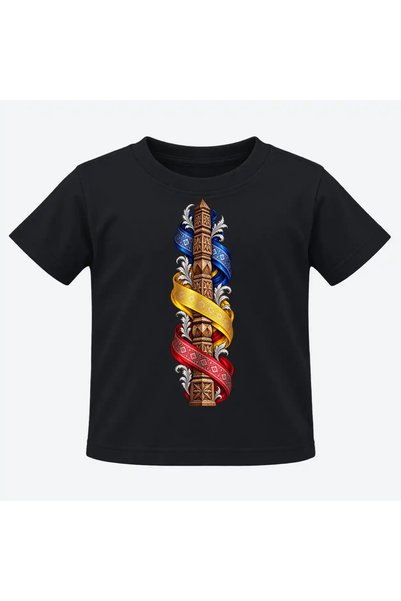 Malfini Tricou personalizat "Tricolor – Coloana Neamului", Negru, Copil, Bumb...