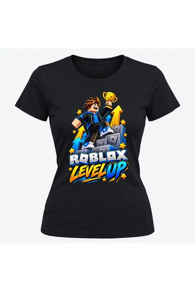 Malfini Tricou personalizat "Roblox – Level Up", Negru, Dama, Bumbac 100%,
