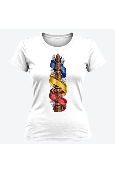 Malfini Tricou personalizat "Tricolor – Coloana Neamului", Alb, Dama, Bumbac ...