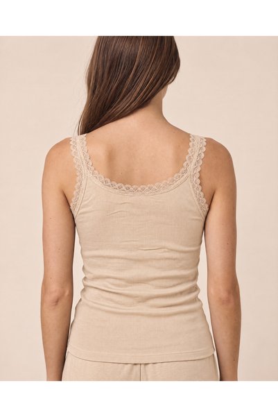 TOP CLOTHE توب نسائي دانتيل بحمالات عريضة وأزرار أمامية، بلوزة كت دانتيل بدون أكمام بقماش مضلع وقصة سليم فيت – بيج وأسود وأبيض