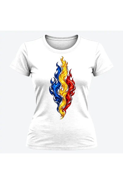 Malfini Tricou personalizat "Tricolor – Flacara Romaniei", Alb, Dama, Bumbac ...