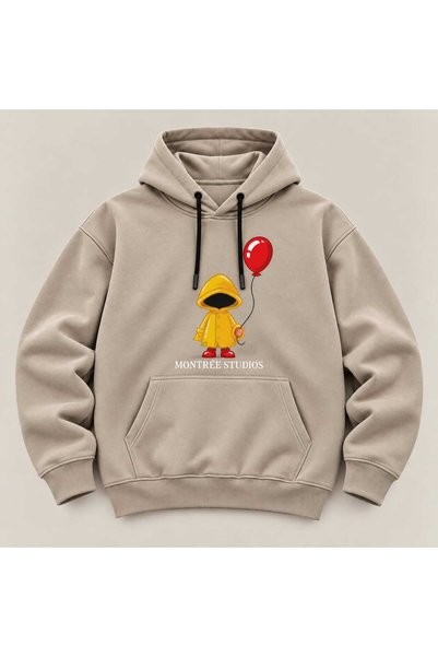 MONTREE Unisex 3 Thread Threaded 100% Cotton Oversize Hooded Printed Sweatshirt