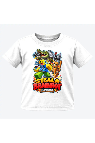 Malfini Tricou personalizat "Roblox – Steal a Brainrot", Alb, Copil, Bumbac 100%