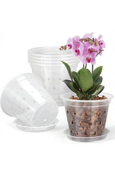 Winsoyya Orchid Pot, 6 Pack 4 Inch Transparent Plastic Plant Pots, Clear Orch...