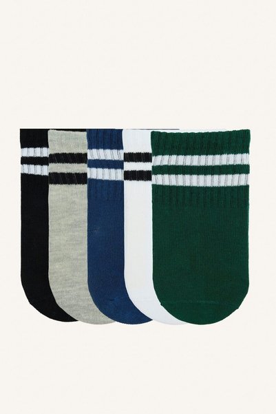 DeFacto Seamless Striped 5-Pack Cotton Long Socks for Baby Boys I8613A5Ns