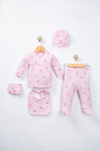 FURYATEX Polka Dot Bow Pattern 5-Piece Baby Hospital Outfit Set, 100% Cotton,...