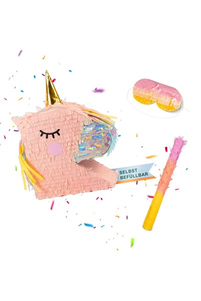 Relaxdays Set piñata unicorn cu mască și baghetă, auriu roz, 40x60cm