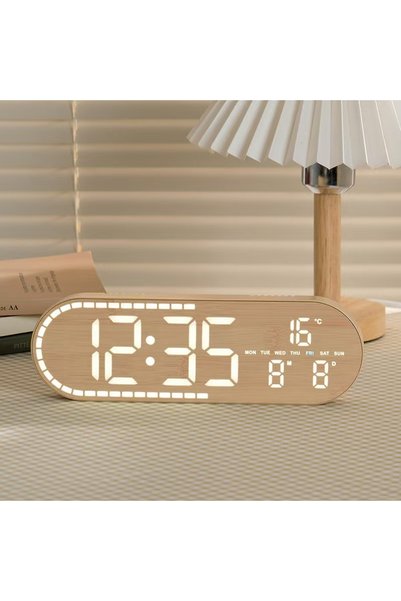 Generic Ceas digital de birou 8053, LED, alarmă și temperatură, aspect lemn