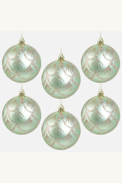 Comerivo Globuri de brad verzi menta cu glitter sampanie, pentru decor de sar...