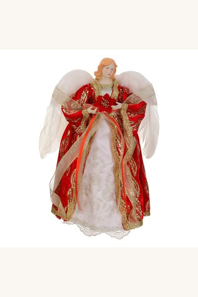 Comerivo Varf de brad inger in capa rosie cu aripi albe, 39 cm, pentru orname...