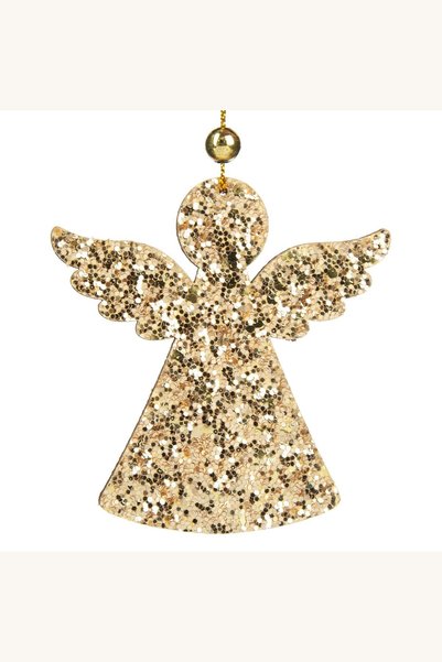 Comerivo Inger auriu din lemn cu glitter, pentru ornamentarea bradului de Cra...