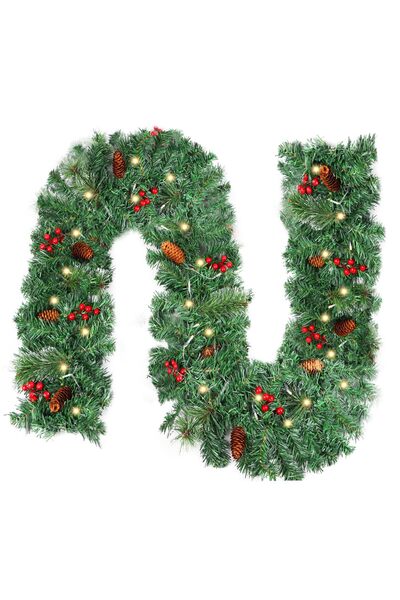 TAPIT 2.7m 9FT Green Christmas Garland with 50 Warm White LED Lights, 8 Light...