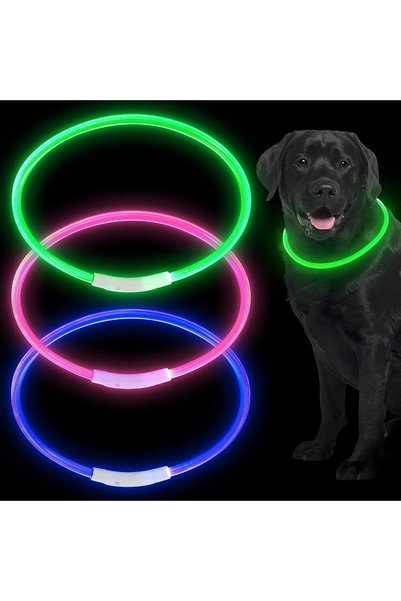 TERRIFI 3 Piece LED Pet Safety Collar Rechargeable Glow Necklace for Night Wa...