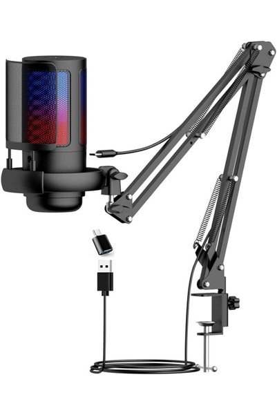 GENERAL RGB Gaming Microphone with Boom Arm & Pop Filter,USB Condenser Mic 19...