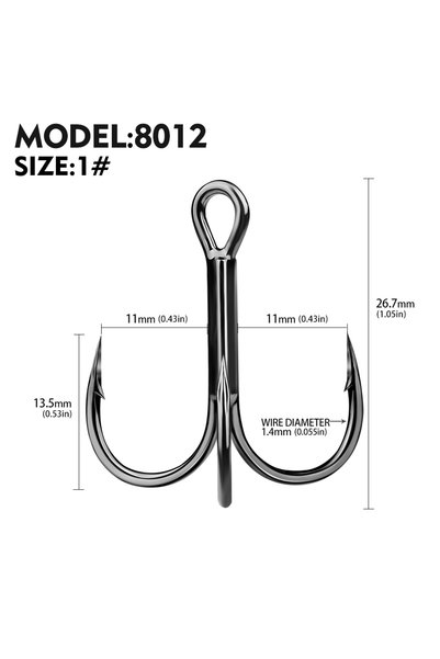 Choice SIZE 1 PROBEROS 20pcs Strengthened Sharp Fishing Treble Hooks High Car...